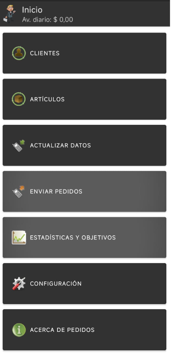 Pantalla de inicio de la aplicación Pedidos en Calle