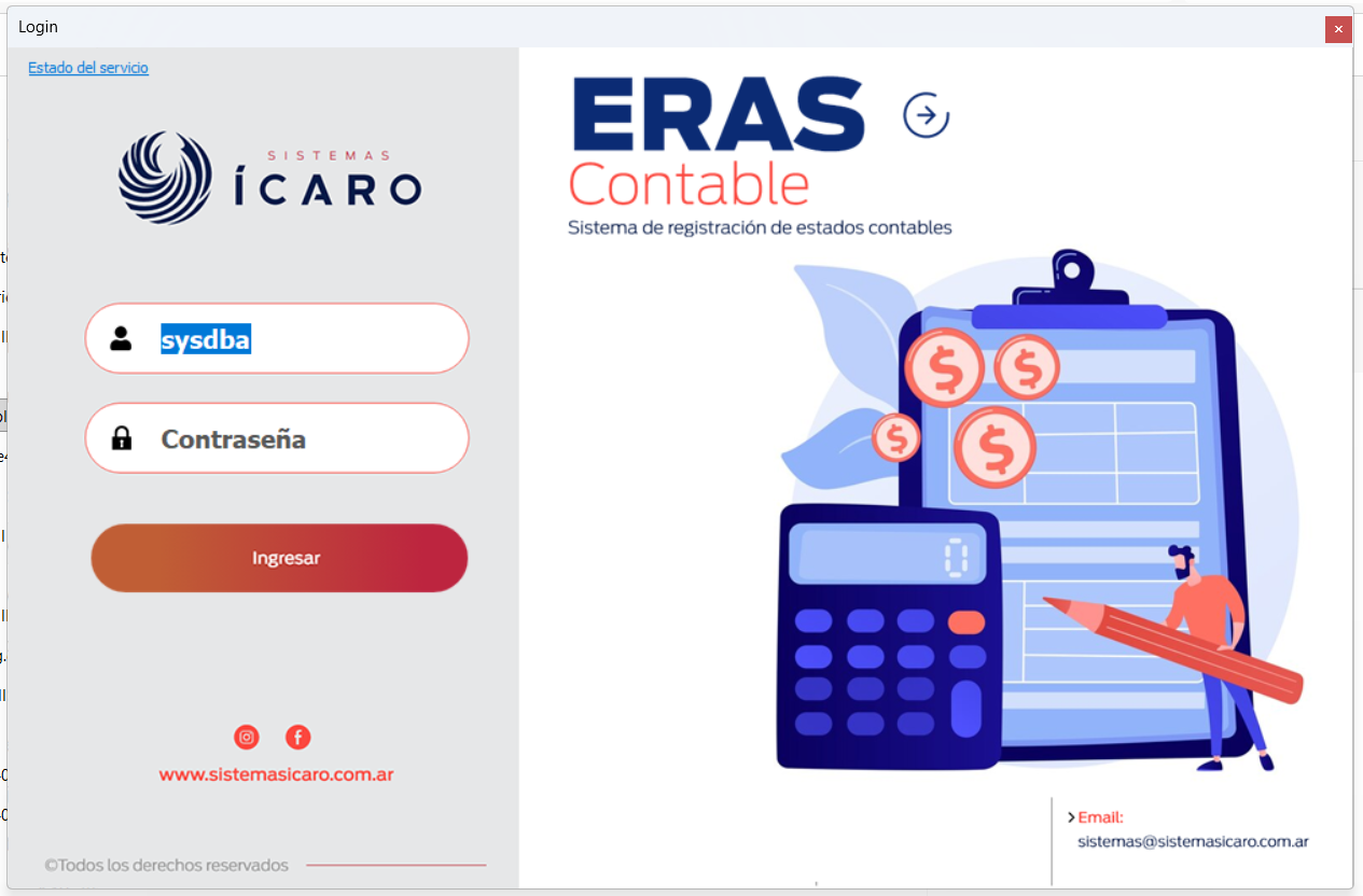 Pantalla de acceso de ERAS Contable